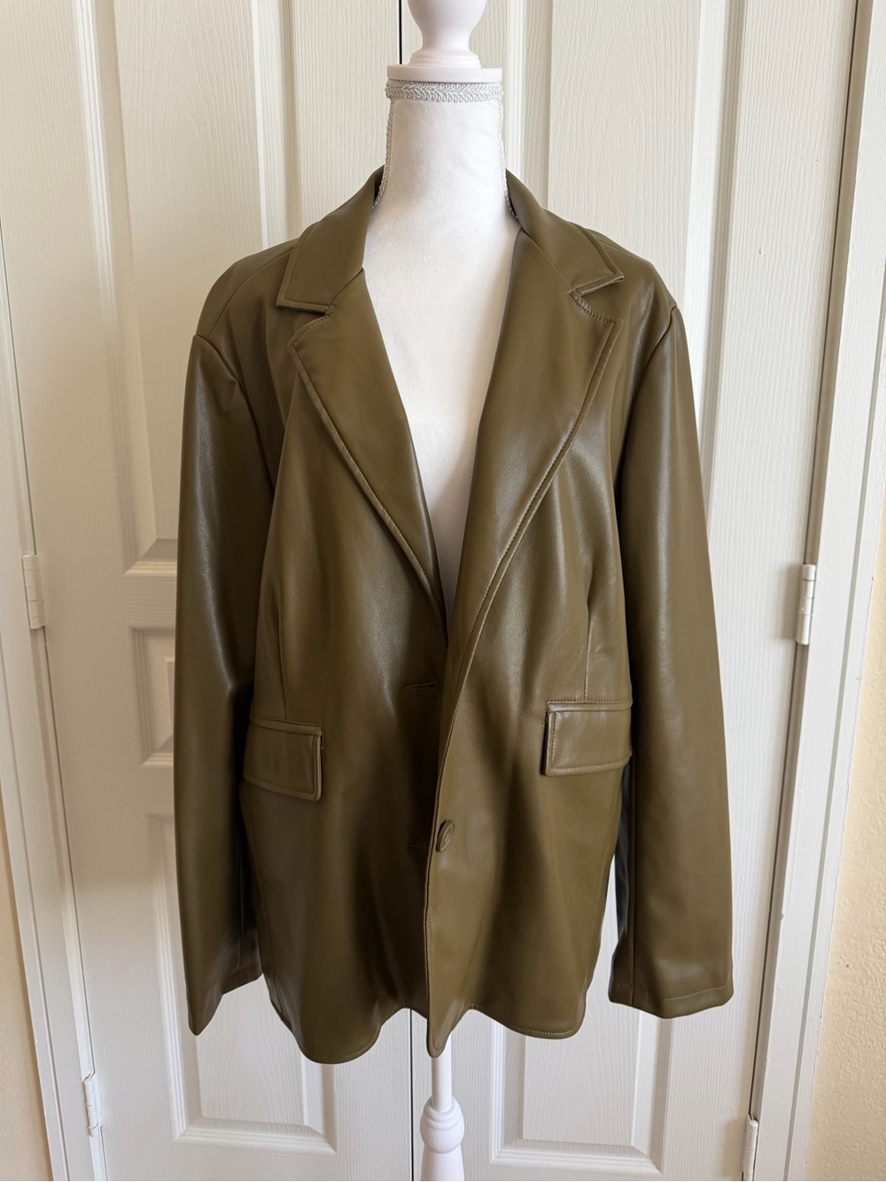 Urban Outfitters Olive Faux Leather Blazer